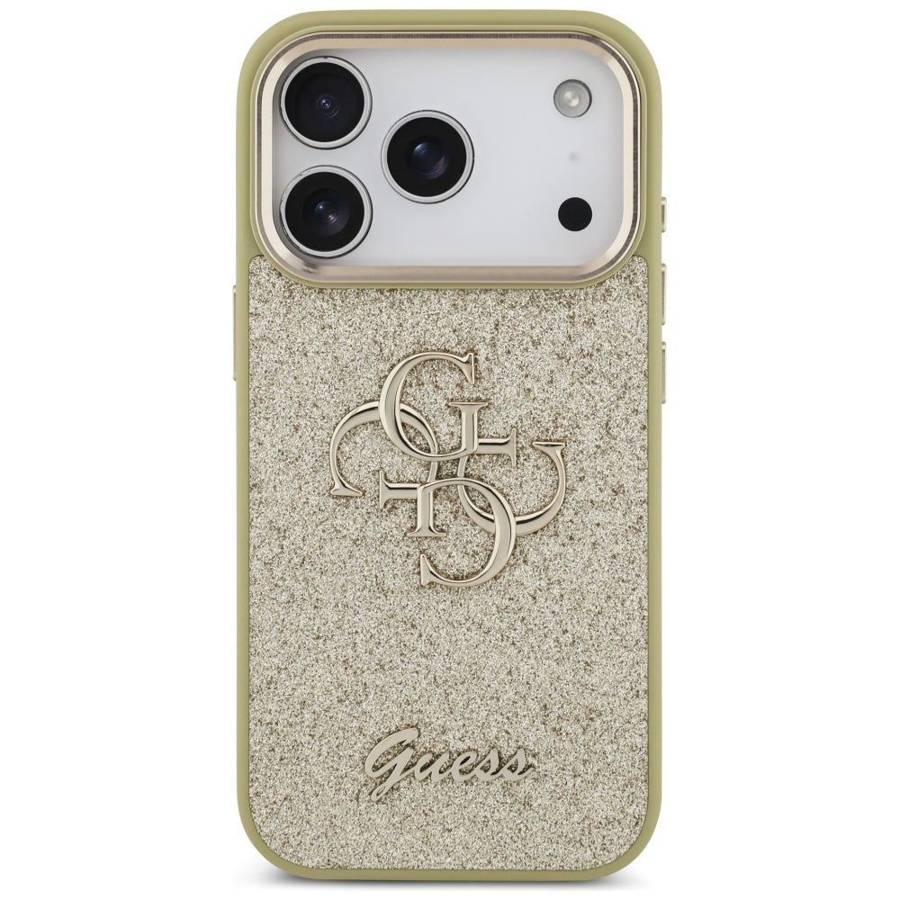 Futrola za Apple iPhone 17 Pro, Guess, Fixed Glitter Big 4G Metal Frame, Zlatna