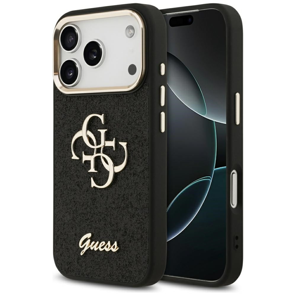 Futrola za Apple iPhone 17 Pro, Guess, Fixed Glitter Big 4G Metal Frame, Crna