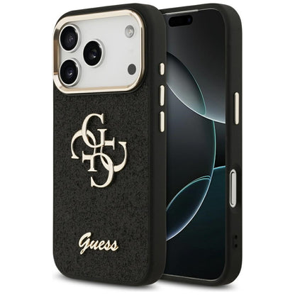 Futrola za Apple iPhone 17 Pro, Guess, Fixed Glitter Big 4G Metal Frame, Crna