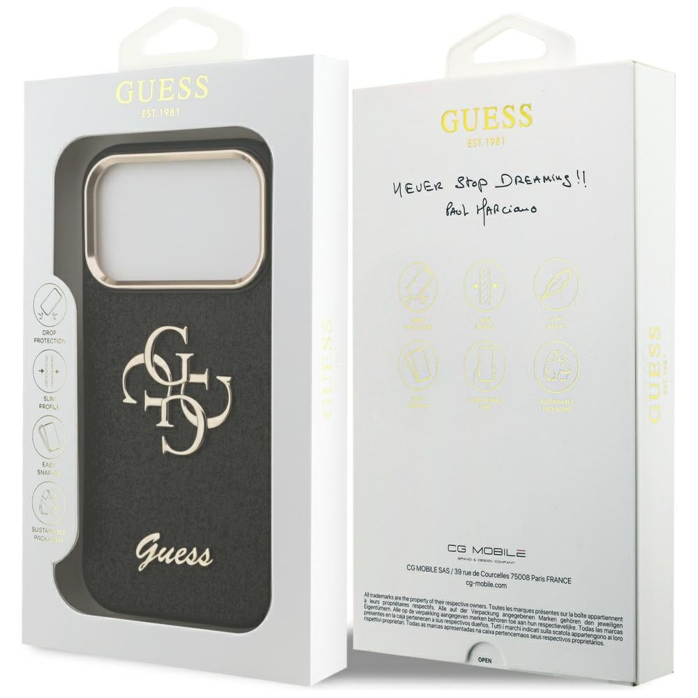Futrola za Apple iPhone 17 Pro, Guess, Fixed Glitter Big 4G Metal Frame, Crna