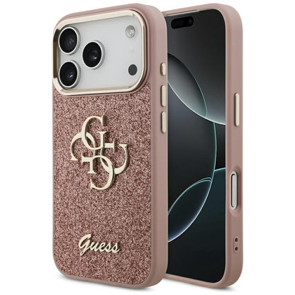 Futrola za Apple iPhone 17 Pro, Guess, Fixed Glitter Big 4G Metal Frame, Roza
