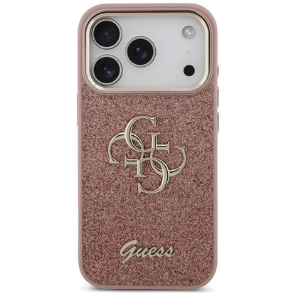 Futrola za Apple iPhone 17 Pro, Guess, Fixed Glitter Big 4G Metal Frame, Roza