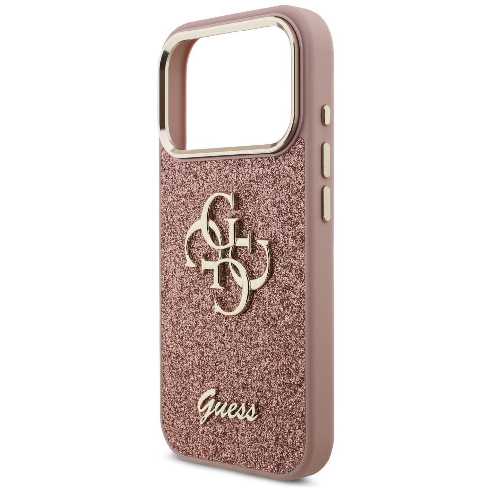 Futrola za Apple iPhone 17 Pro, Guess, Fixed Glitter Big 4G Metal Frame, Roza