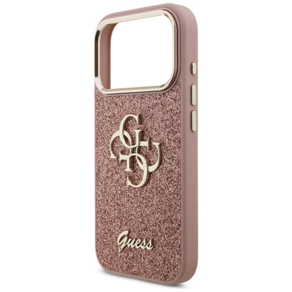 Futrola za Apple iPhone 17 Pro, Guess, Fixed Glitter Big 4G Metal Frame, Roza