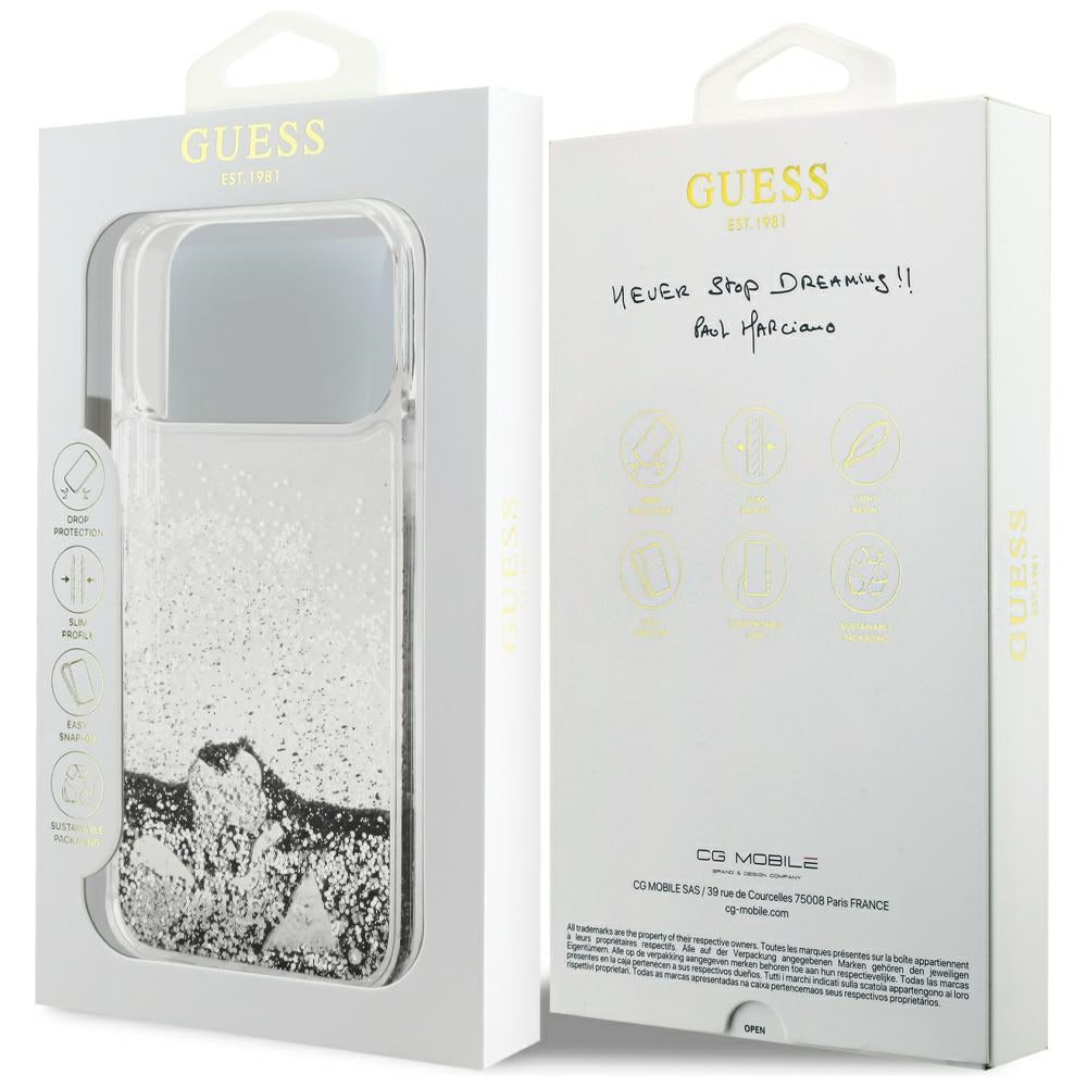 Futrola za Apple iPhone 17 Pro, Guess, Liquid Glitter Charms, Srebrna