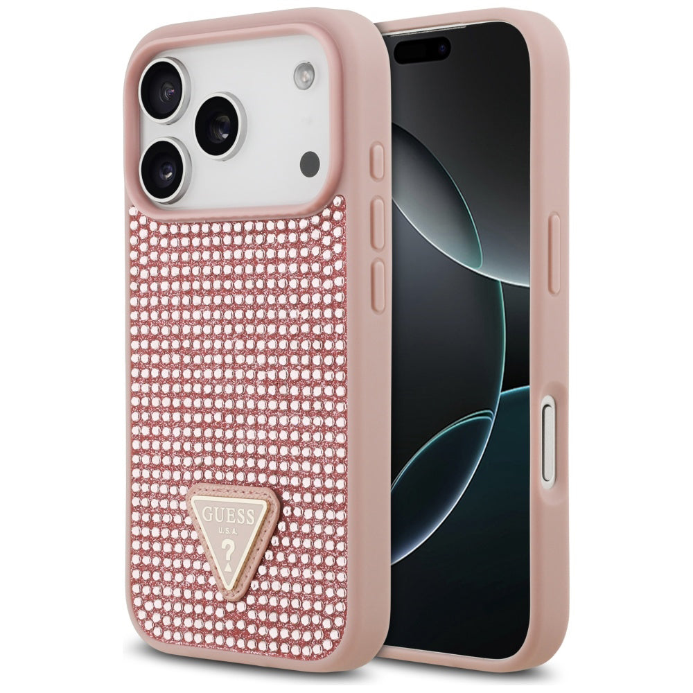 Futrola za Apple iPhone 17 Pro, Guess, Rhinestone Triangle Logo, Roza