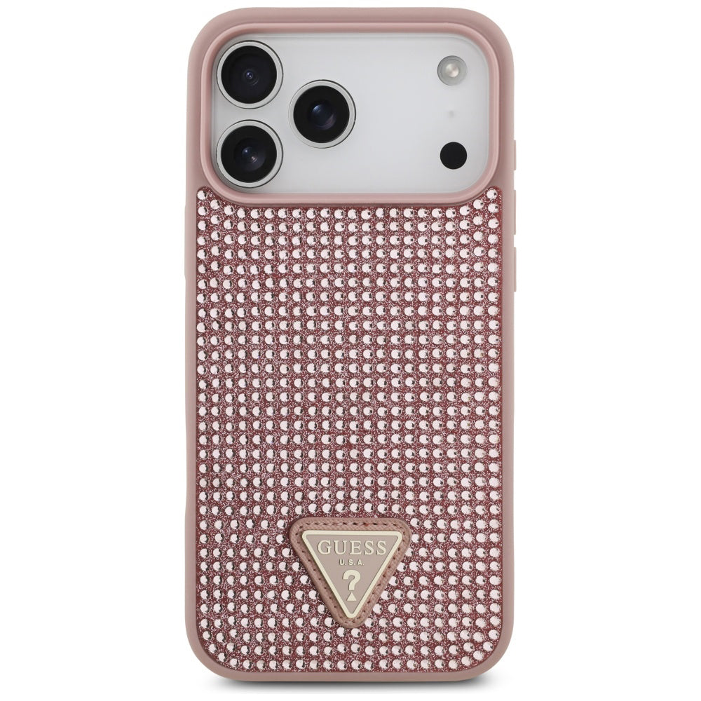 Futrola za Apple iPhone 17 Pro, Guess, Rhinestone Triangle Logo, Roza