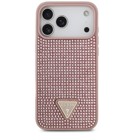 Futrola za Apple iPhone 17 Pro, Guess, Rhinestone Triangle Logo, Roza