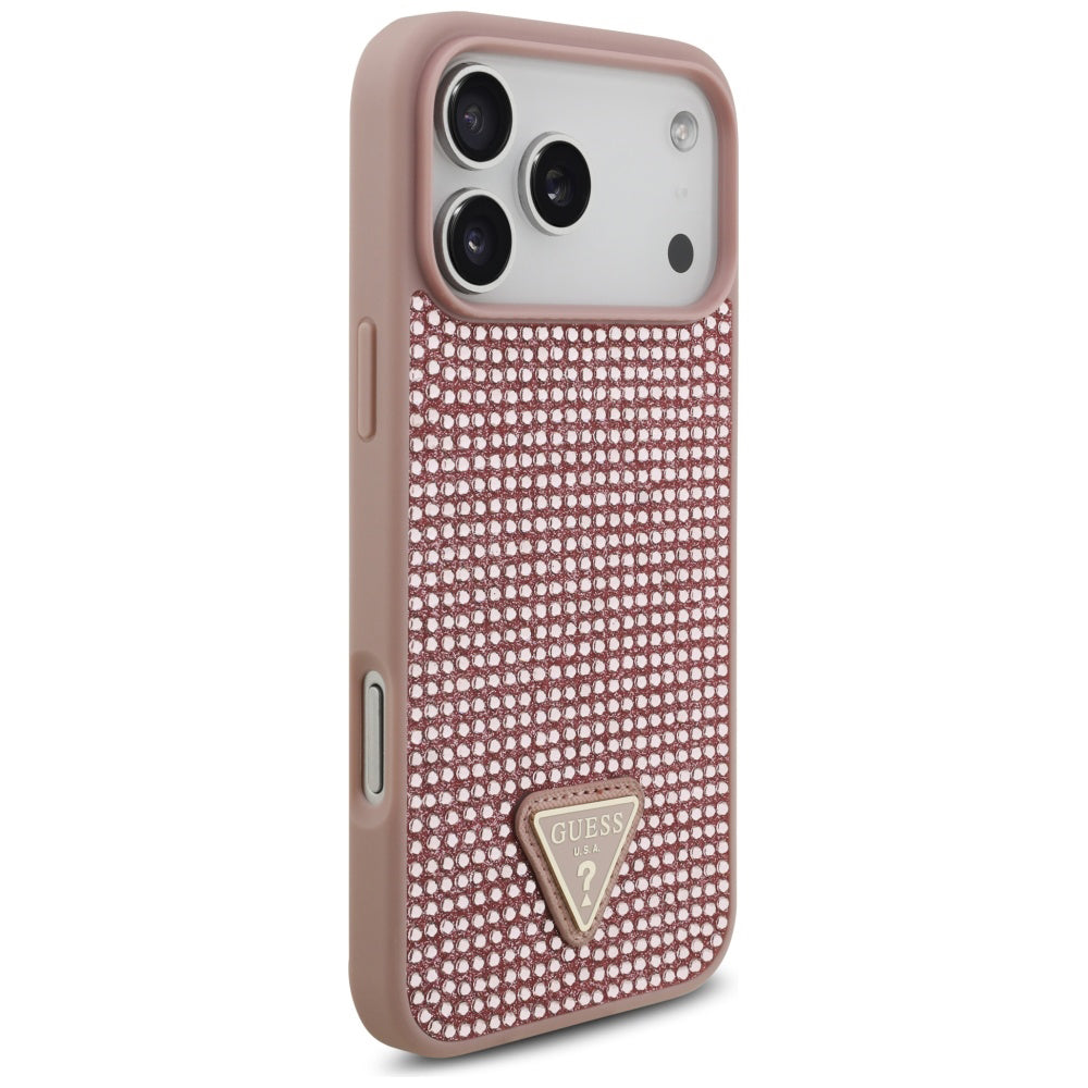 Futrola za Apple iPhone 17 Pro, Guess, Rhinestone Triangle Logo, Roza