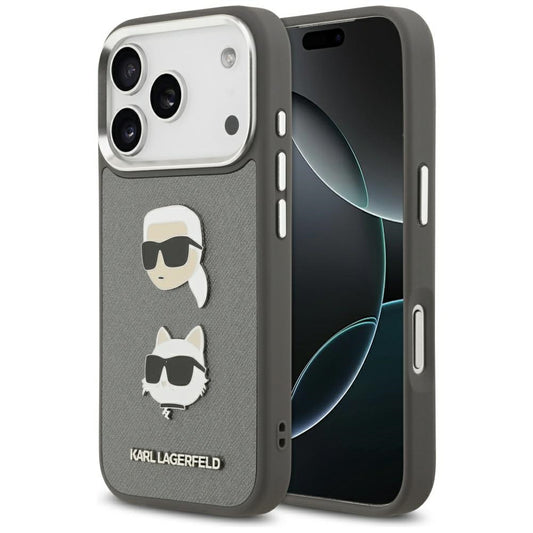 Futrola za Apple iPhone 17 Pro, Karl Lagerfeld, Grained Karl & Choupette's Heads Pins and Logo, Siva