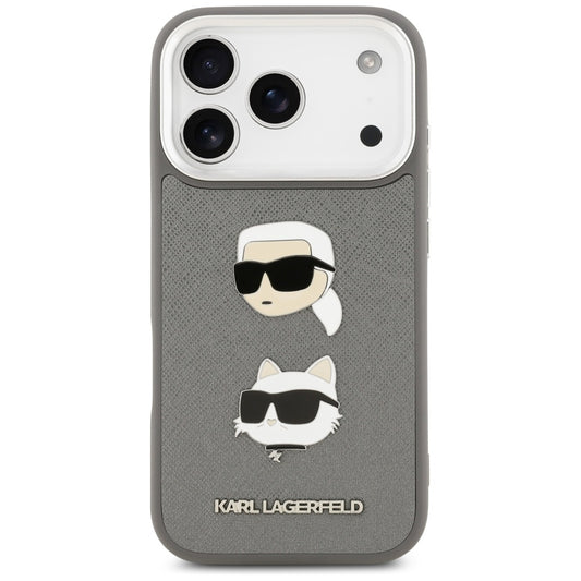 Futrola za Apple iPhone 17 Pro, Karl Lagerfeld, Grained Karl & Choupette's Heads Pins and Logo, Siva