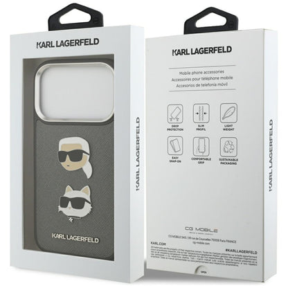 Futrola za Apple iPhone 17 Pro, Karl Lagerfeld, Grained Karl & Choupette's Heads Pins and Logo, Siva