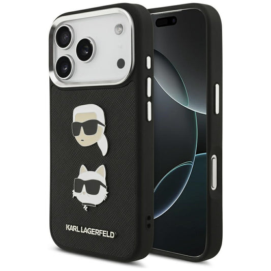 Futrola za Apple iPhone 17 Pro, Karl Lagerfeld, Grained Karl & Choupette's Heads Pins and Logo, Crna