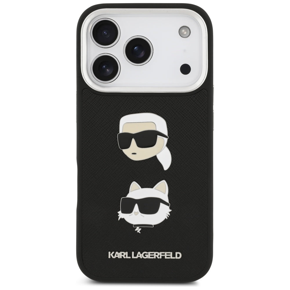 Futrola za Apple iPhone 17 Pro, Karl Lagerfeld, Grained Karl & Choupette's Heads Pins and Logo, Crna