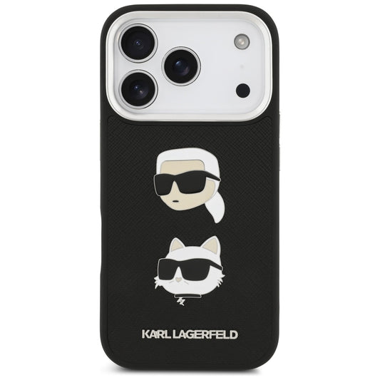 Futrola za Apple iPhone 17 Pro, Karl Lagerfeld, Grained Karl & Choupette's Heads Pins and Logo, Crna