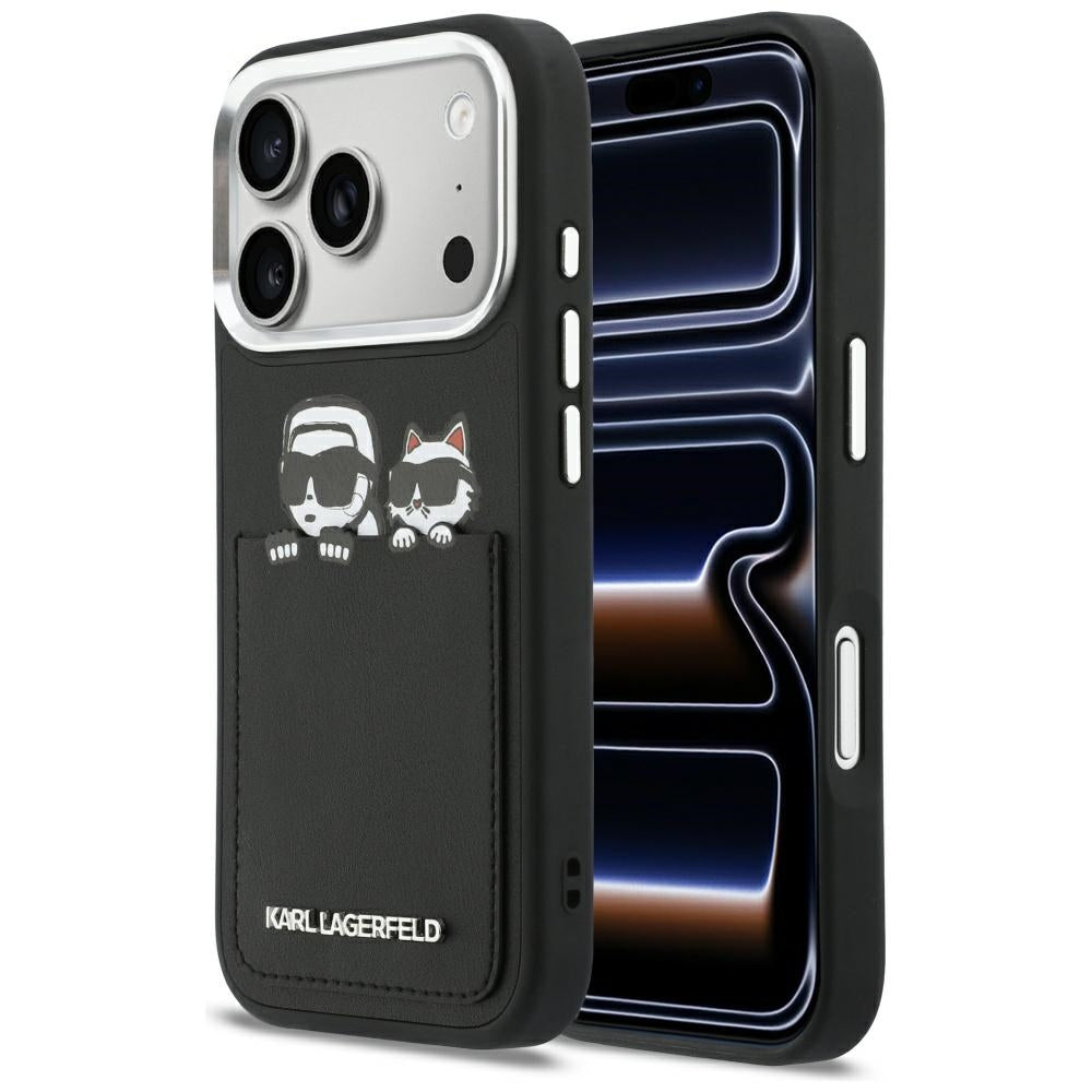 Futrola za Apple iPhone 17 Pro, Karl Lagerfeld, Karl & Choupette Print with Pocket, Crna