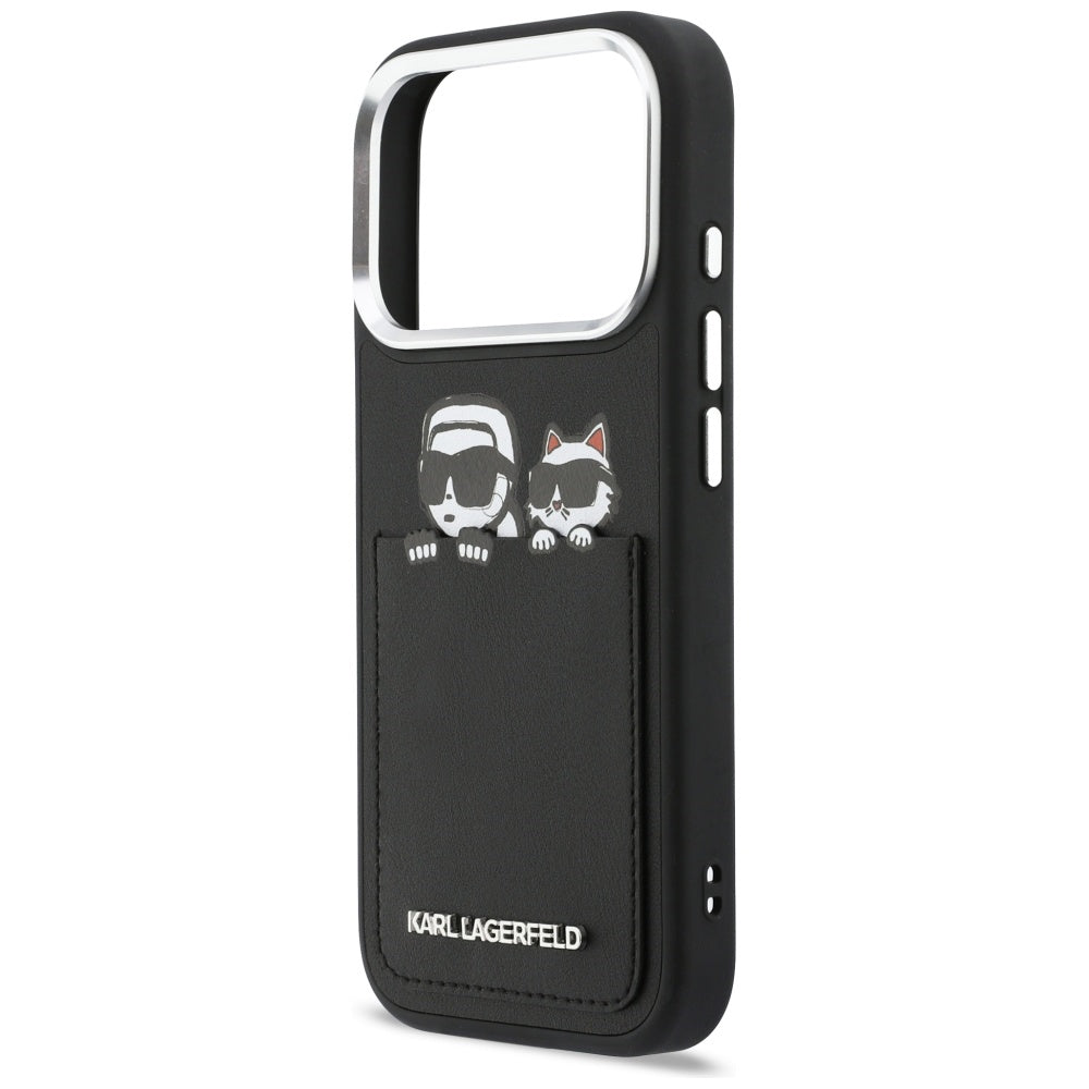 Futrola za Apple iPhone 17 Pro, Karl Lagerfeld, Karl & Choupette Print with Pocket, Crna