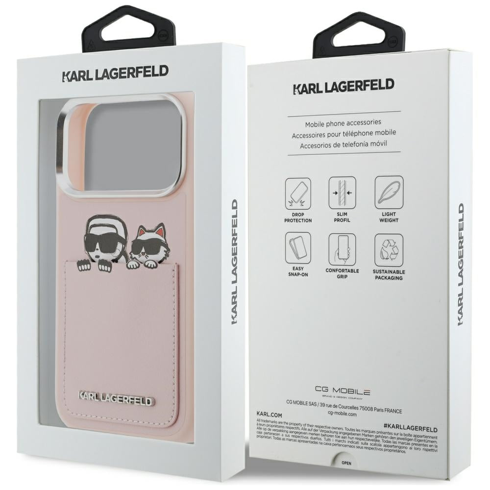 Futrola za Apple iPhone 17 Pro, Karl Lagerfeld, Karl & Choupette Print with Pocket, Roza