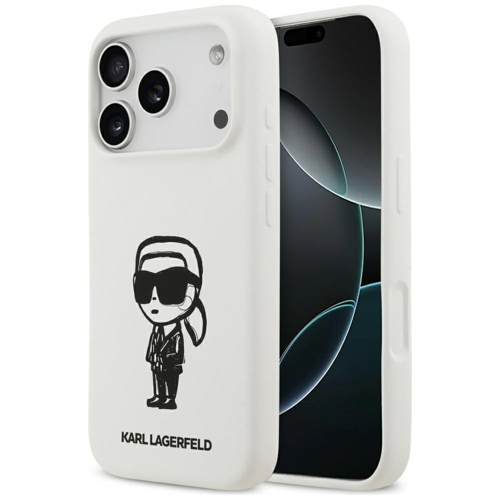 Futrola za Apple iPhone 17 Pro, Karl Lagerfeld, Sketch and Logo Karl, Bijela