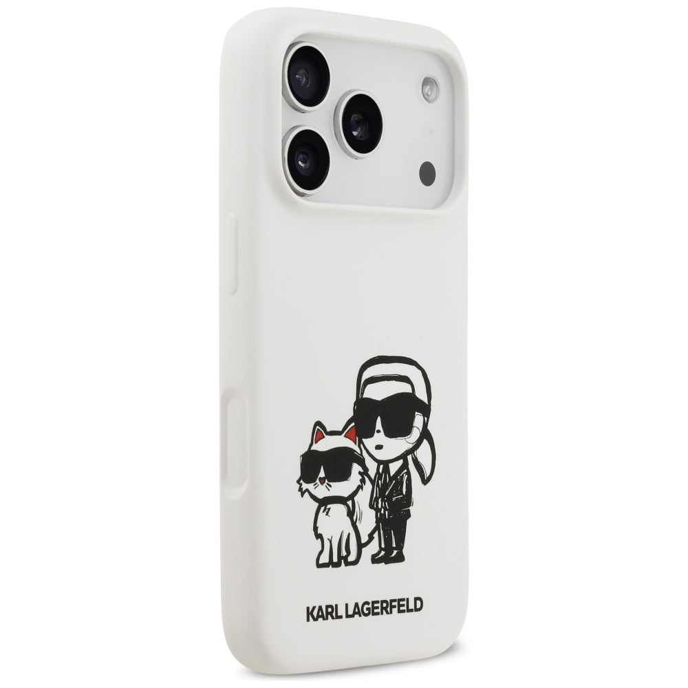 Futrola za Apple iPhone 17 Pro, Karl Lagerfeld, Sketch and Logo Karl & Choupette, Bijela