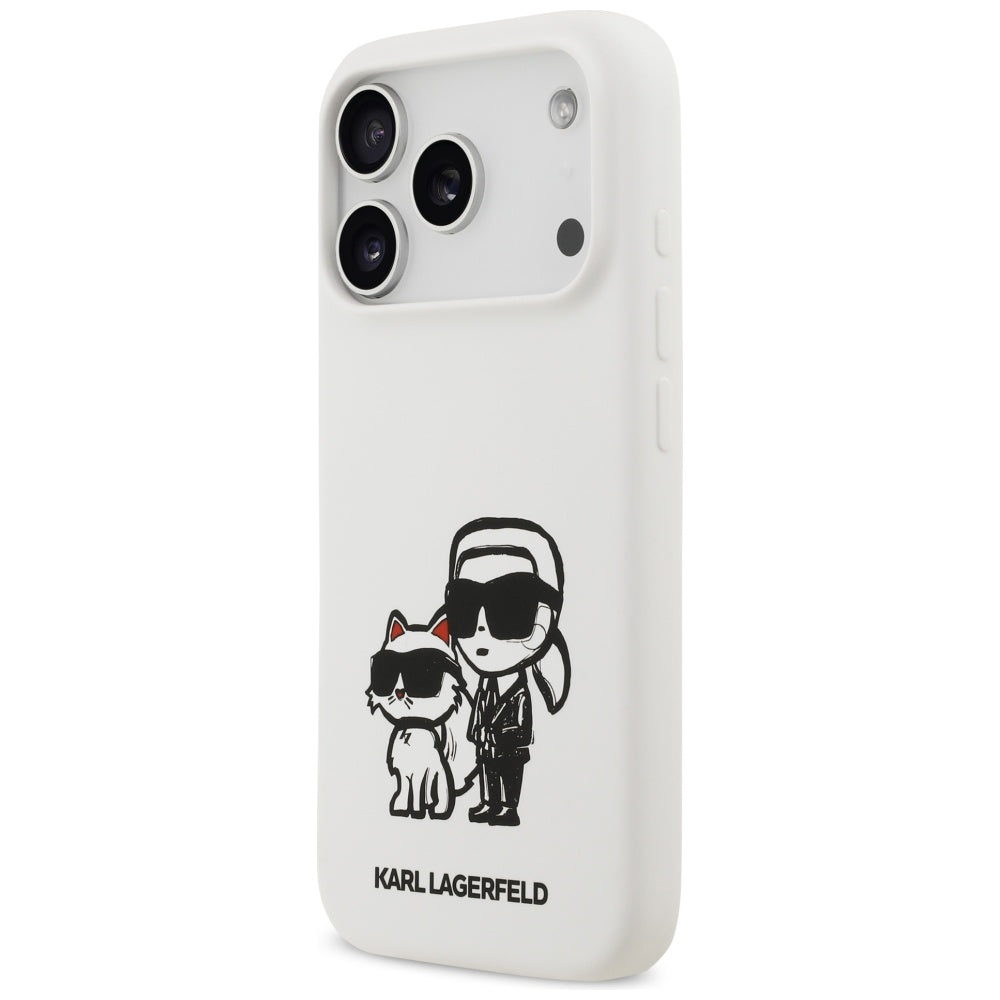 Futrola za Apple iPhone 17 Pro, Karl Lagerfeld, Sketch and Logo Karl & Choupette, Bijela