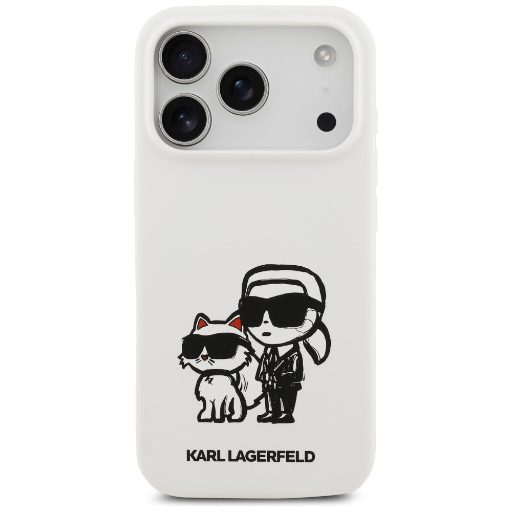 Futrola za Apple iPhone 17 Pro, Karl Lagerfeld, Sketch and Logo Karl & Choupette, Bijela