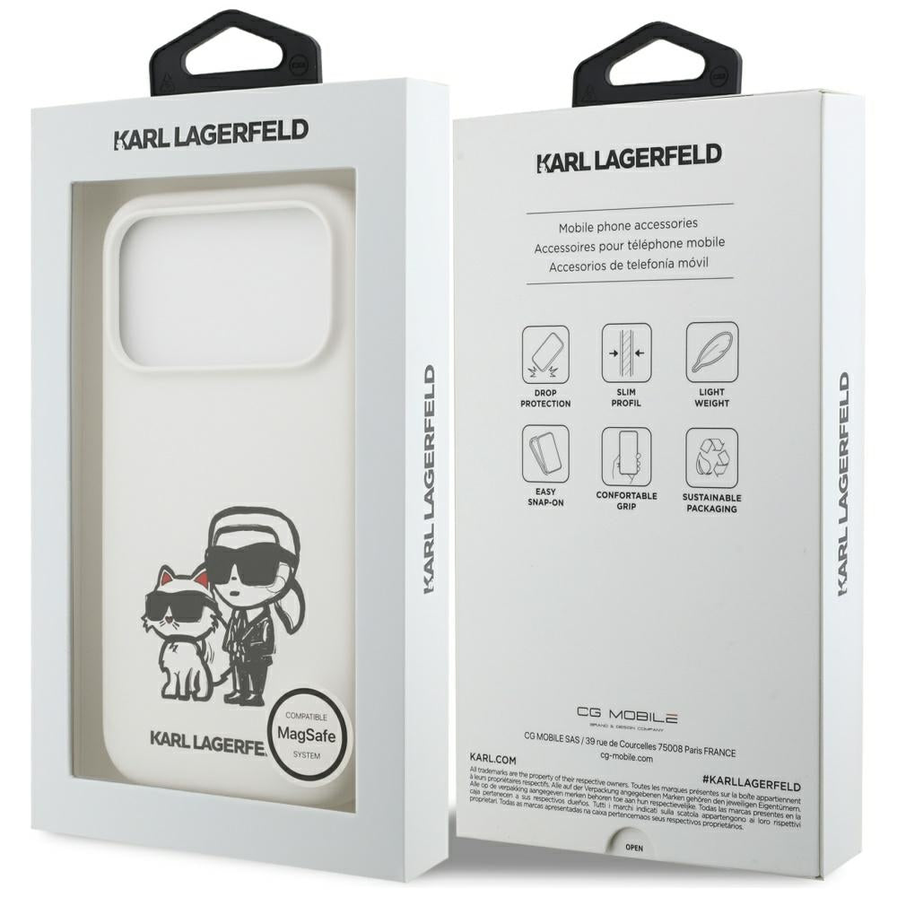 Futrola za Apple iPhone 17 Pro, Karl Lagerfeld, Sketch and Logo Karl & Choupette, Bijela