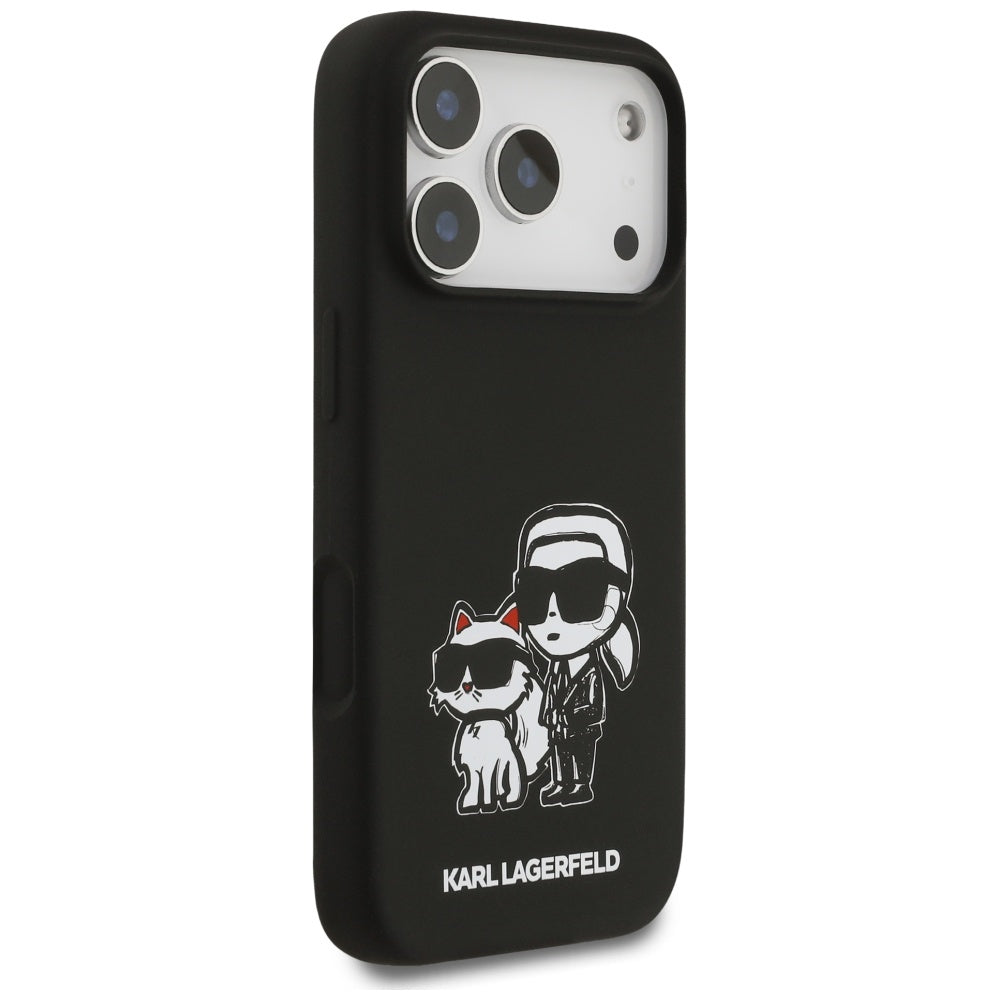 Futrola za Apple iPhone 17 Pro, Karl Lagerfeld, Sketch and Logo Karl & Choupette, Crna