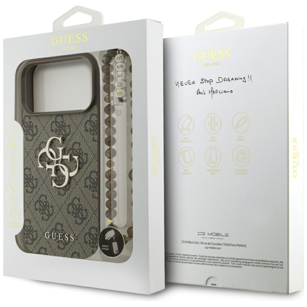 Futrola za Apple iPhone 17 Pro Max, Guess, 4G Classic Logo with Pearl Strap, Smeđa