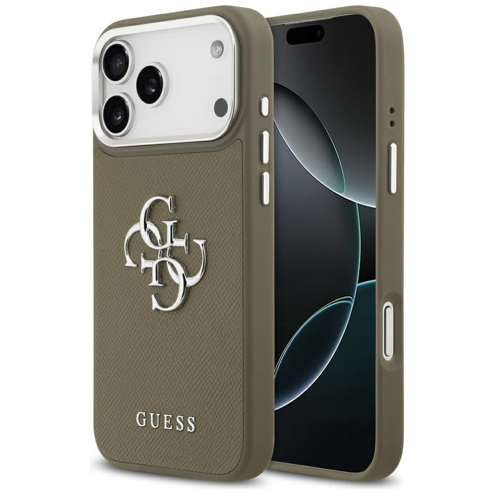 Futrola za Apple iPhone 17 Pro Max, Guess, 4G Grained Big And Classic Logo, Smeđe Srebrna