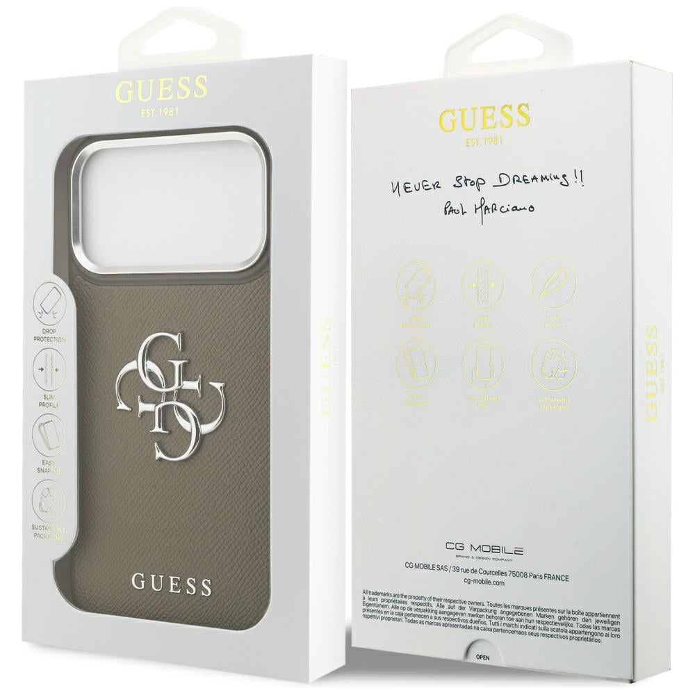 Futrola za Apple iPhone 17 Pro Max, Guess, 4G Grained Big And Classic Logo, Smeđe Srebrna
