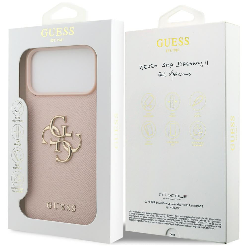 Futrola za Apple iPhone 17 Pro Max, Guess, 4G Grained Big and Classic Logo, Roza