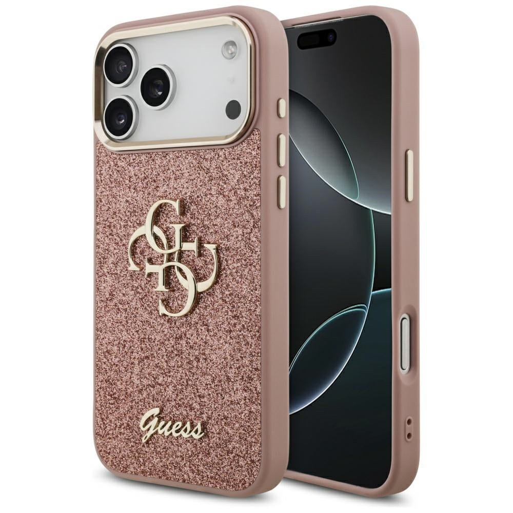 Futrola za Apple iPhone 17 Pro Max, Guess, Fixed Glitter Big 4G Metal Frame, Roza