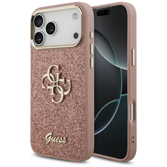 Futrola za Apple iPhone 17 Pro Max, Guess, Fixed Glitter Big 4G Metal Frame, Roza