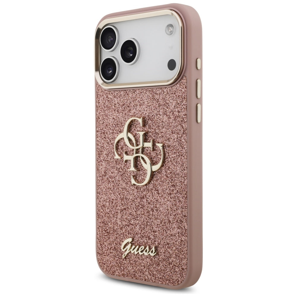Futrola za Apple iPhone 17 Pro Max, Guess, Fixed Glitter Big 4G Metal Frame, Roza