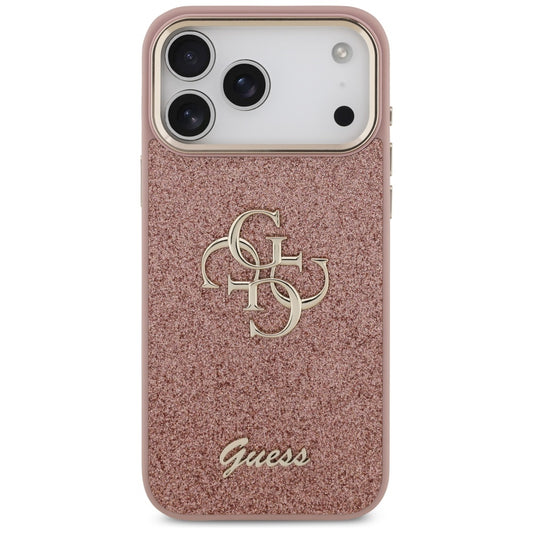 Futrola za Apple iPhone 17 Pro Max, Guess, Fixed Glitter Big 4G Metal Frame, Roza