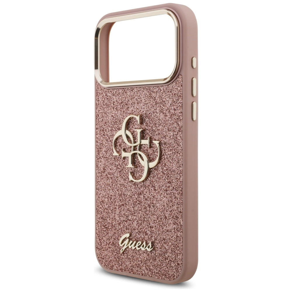Futrola za Apple iPhone 17 Pro Max, Guess, Fixed Glitter Big 4G Metal Frame, Roza