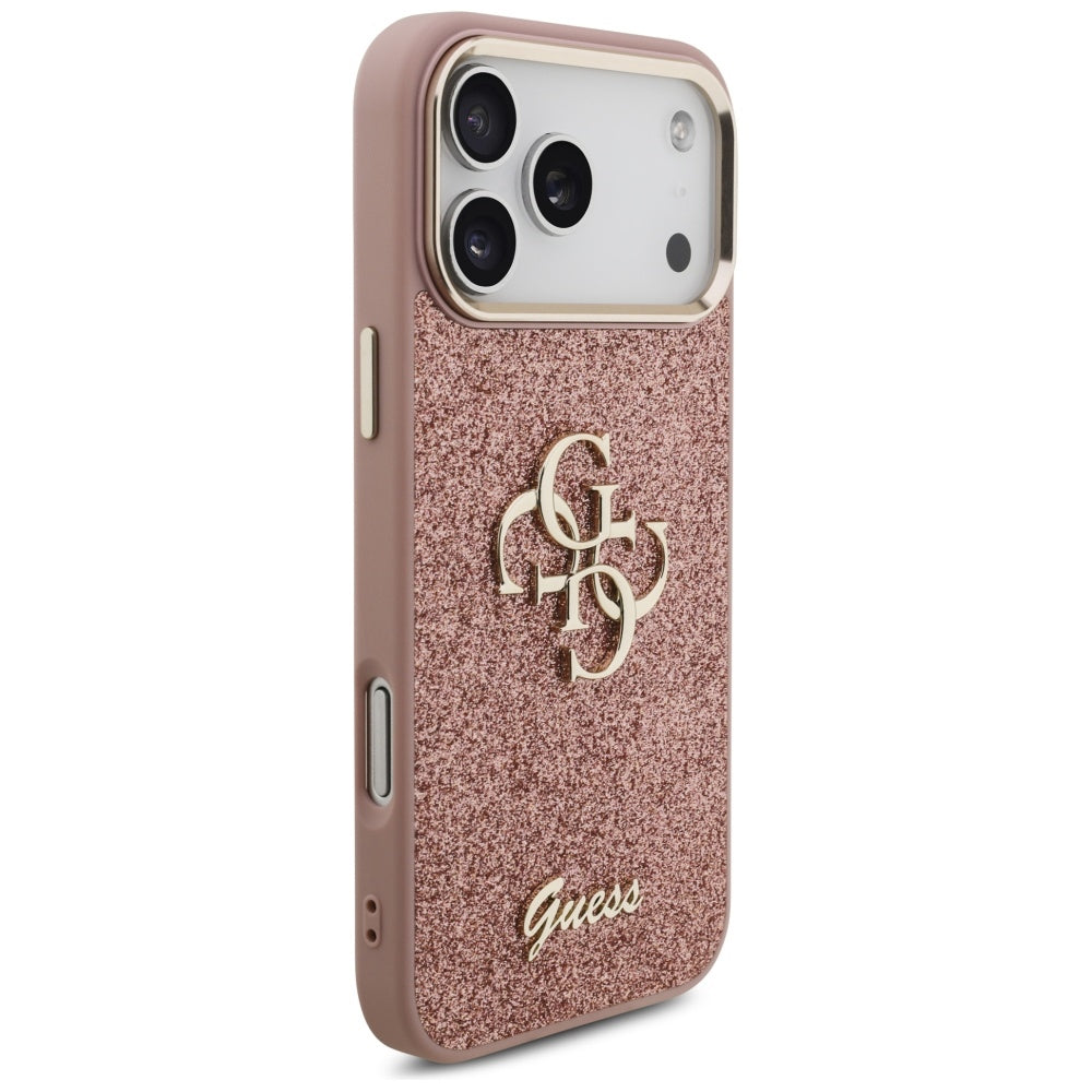 Futrola za Apple iPhone 17 Pro Max, Guess, Fixed Glitter Big 4G Metal Frame, Roza