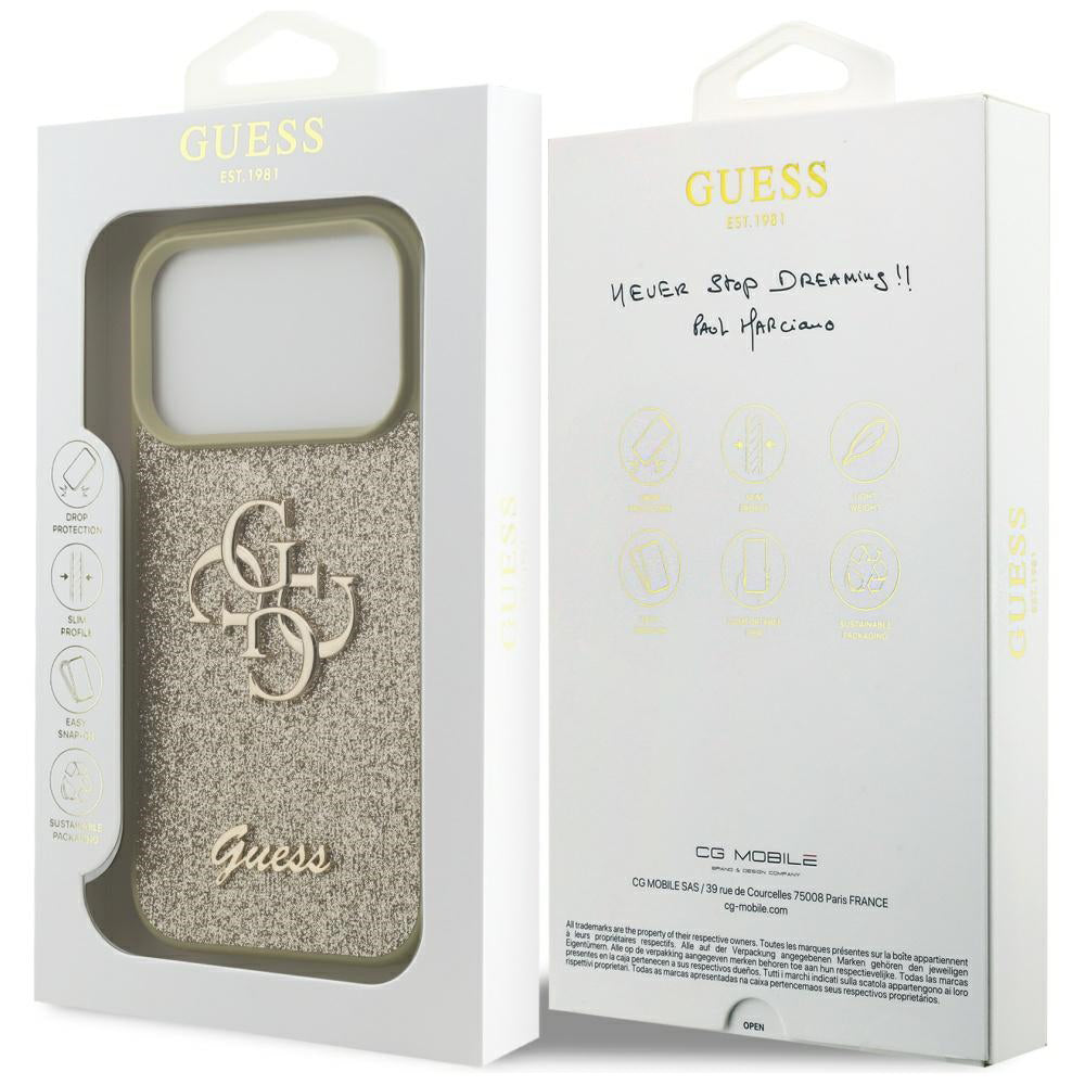 Futrola za Apple iPhone 17 Pro Max, Guess, Fixed Glitter Big 4G, Roza