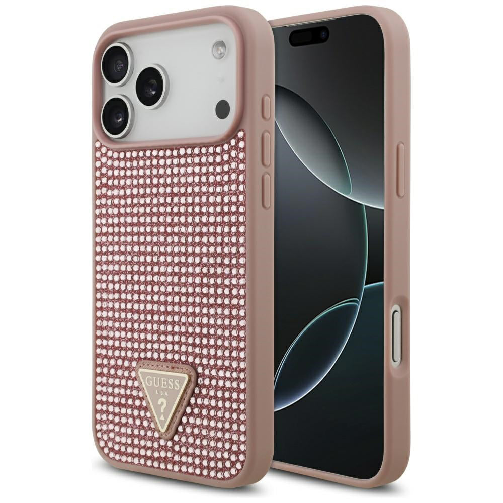 Futrola za Apple iPhone 17 Pro Max, Guess, Rhinestone Triangle Logo, Roza