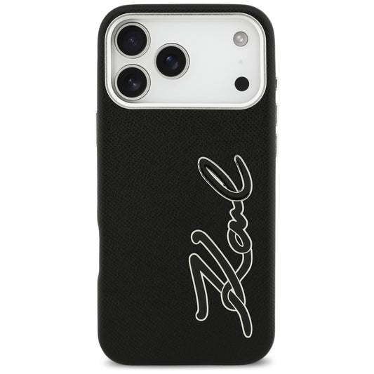 Futrola za Apple iPhone 17 Pro Max, Karl Lagerfeld, FW Grained Signature Logo, Crna