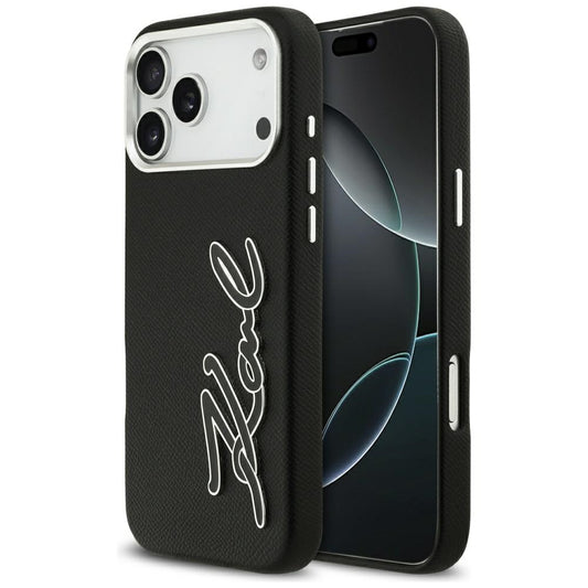 Futrola za Apple iPhone 17 Pro Max, Karl Lagerfeld, FW Grained Signature Logo, Crna