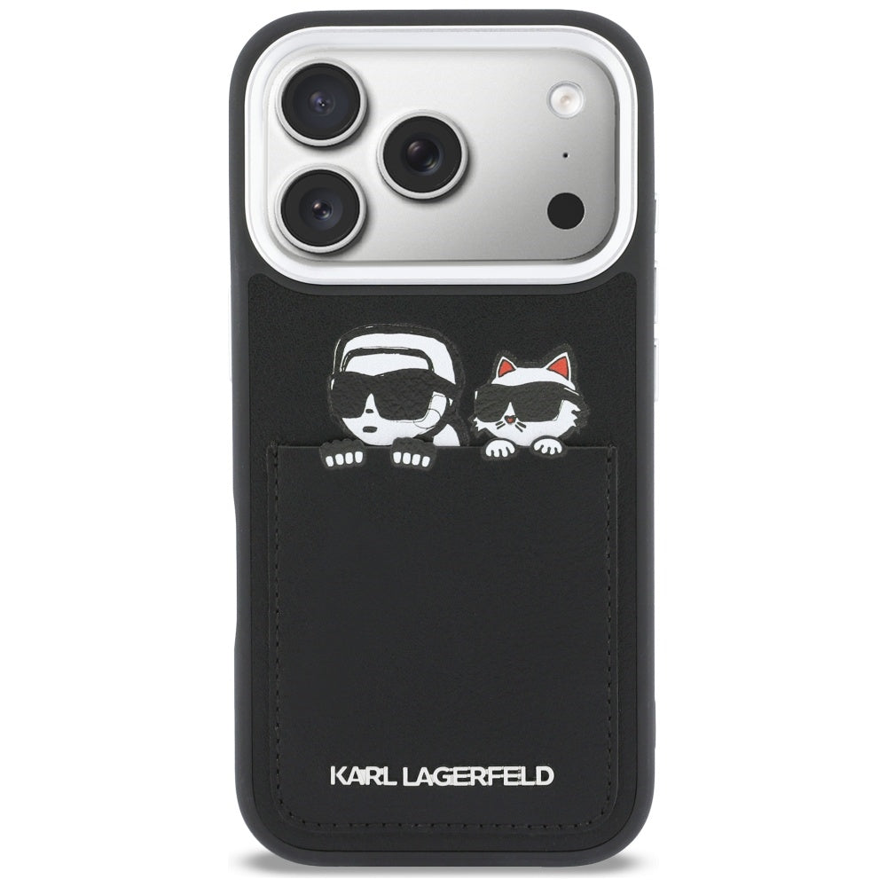 Futrola za Apple iPhone 17 Pro Max, Karl Lagerfeld, Karl & Choupette Print with Pocket, Crna