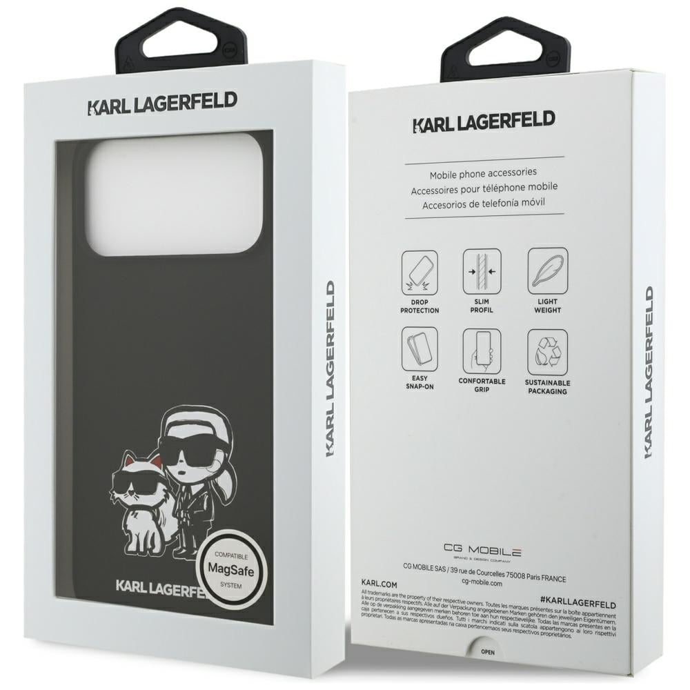 Futrola za Apple iPhone 17 Pro Max, Karl Lagerfeld, Sketch and Logo Karl & Choupette, Crna