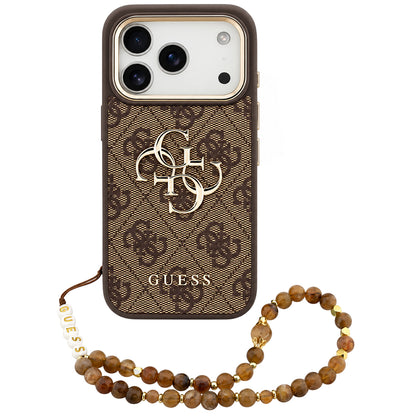 Maska za Apple iPhone 18 Pro / 17 Pro, Guess, 4G Classic Logo with Strap, zlatnosmeđa