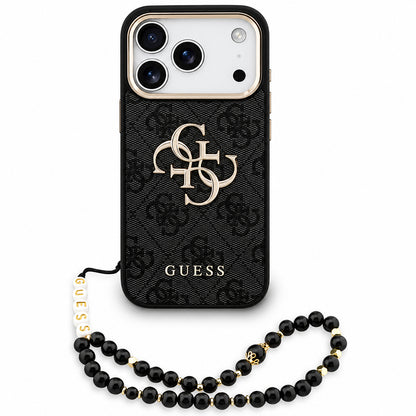 Maska za Apple iPhone 18 Pro / 17 Pro, Guess, 4G Classic Logo s remenom, Crno Zlatna