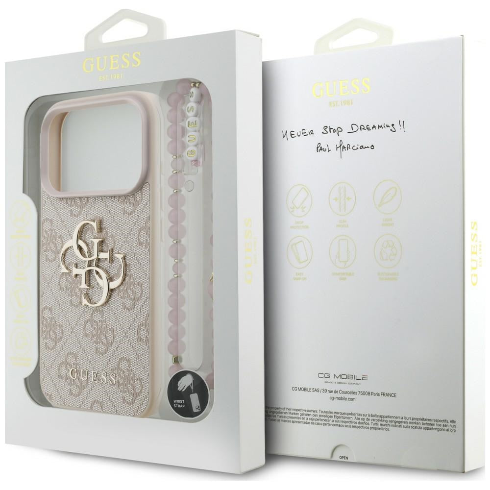 Maska za Apple iPhone 18 Pro / 17 Pro, Guess, 4G Classic Logo s remenom, Roza