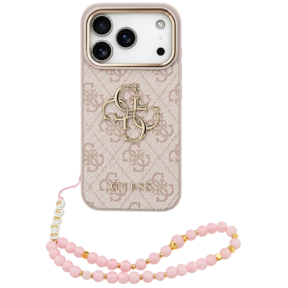 Maska za Apple iPhone 18 Pro / 17 Pro, Guess, 4G Classic Logo with Strap, ružičasto zlatna