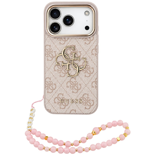 Maska za Apple iPhone 18 Pro / 17 Pro, Guess, 4G Classic Logo with Strap, ružičasto zlatna