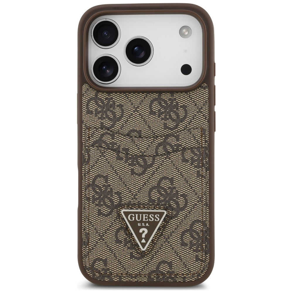 Maska za Apple iPhone 18 Pro / 17 Pro, Guess, 4G Double Card Triangle, smeđa